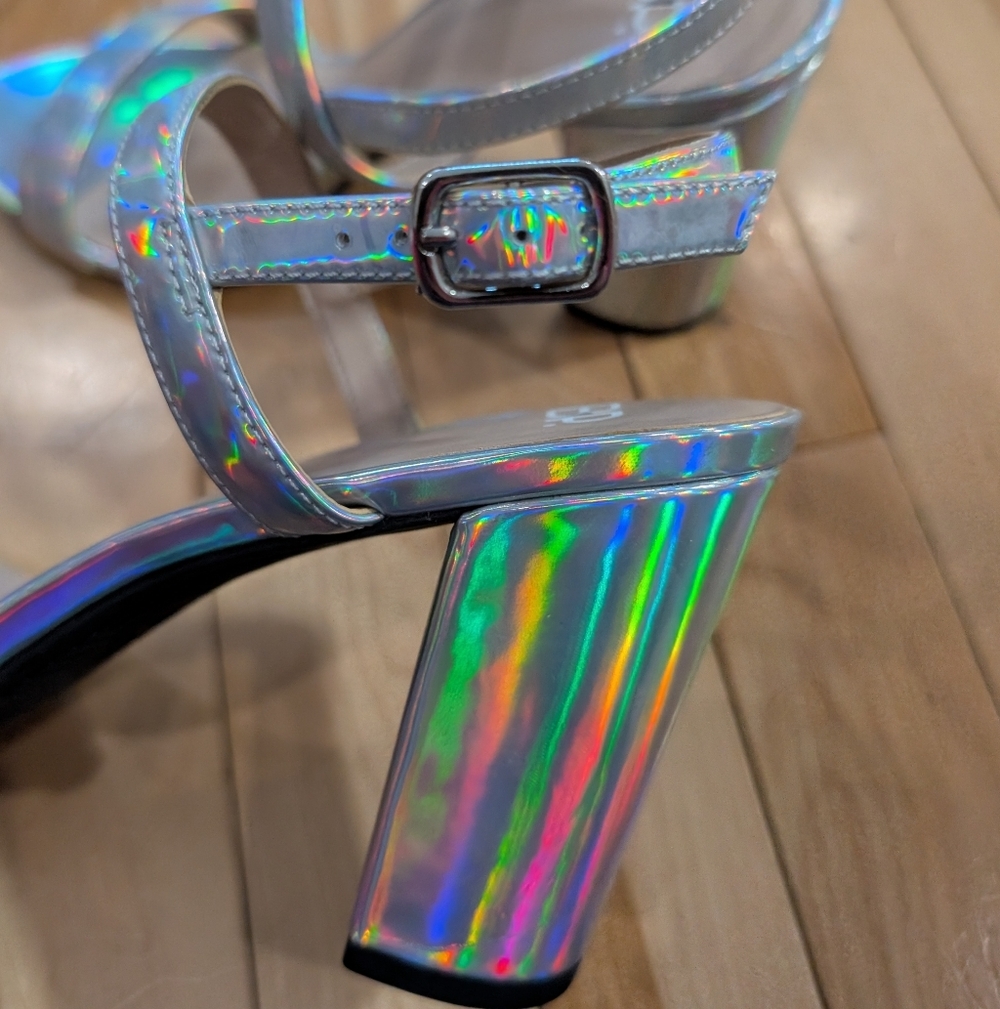 New! BP. | Lula Holographic Block Heel Sandals - Size 9 - Picture 11 of 13